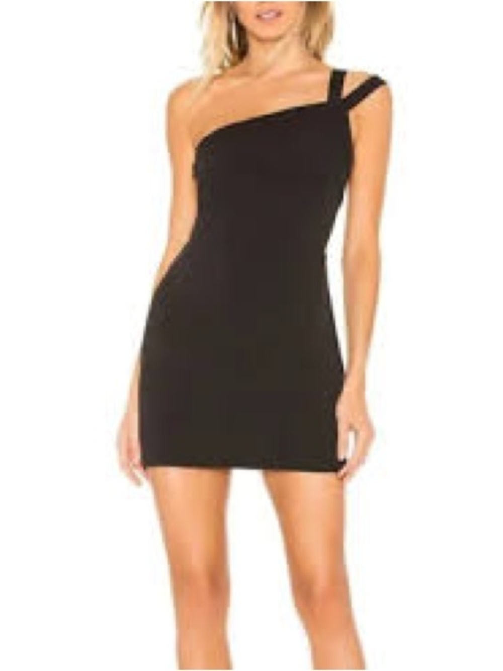 Lovers + Friends Black One-Shoulder Bodycon Dress with Double Strap
